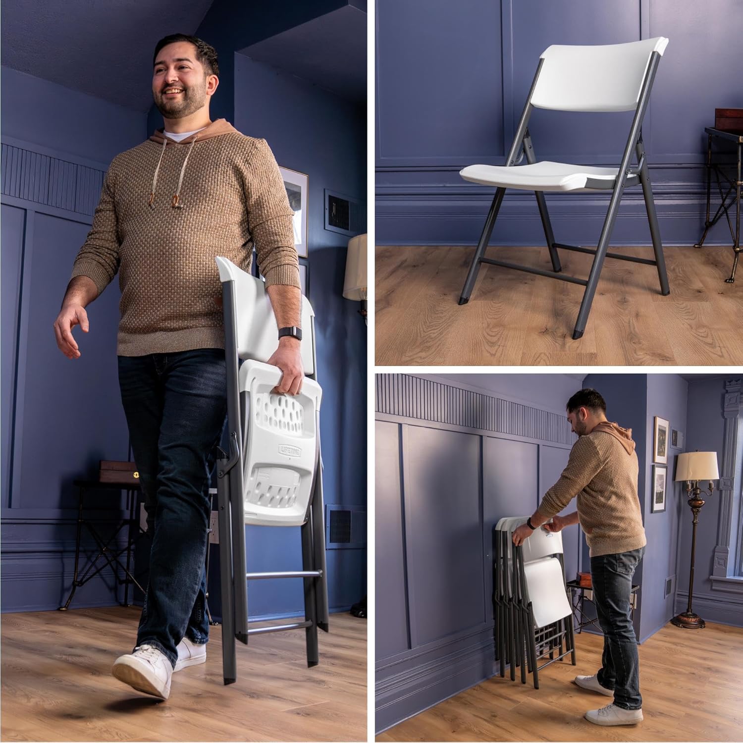 LIFETIME A-Frame Folding Chair, 4-Pack, White Granite