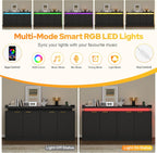 UNIQUITE 63" Sideboard Buffet Cabinet, Kitchen Buffet Cabinet Storage Cabinets with Power Outlets & LED Light, Modern Sideboard Coffee Bar Buffet Cabinets for Kitchen, Dinning, Living Room