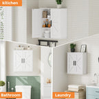 Homleke Bathroom Wall Cabinet, Over Toilet Storage Cabinet with Barn Doors and Adjustable Shelves, 3-Tier Medicine Cabinet Wall Mounted, for Bathroom, Kitchen, Entryway, Laundry Room, White, (7.9" D)