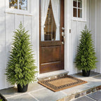 3FT Potted Outdoor Topiary Set of 2, UV Resistant Artificial Outdoor Plants with Cement-Filled Planter Base, Artificial Trees for Front Porch Outside Home Decor Indoor Tall Fake Plants Faux Tree