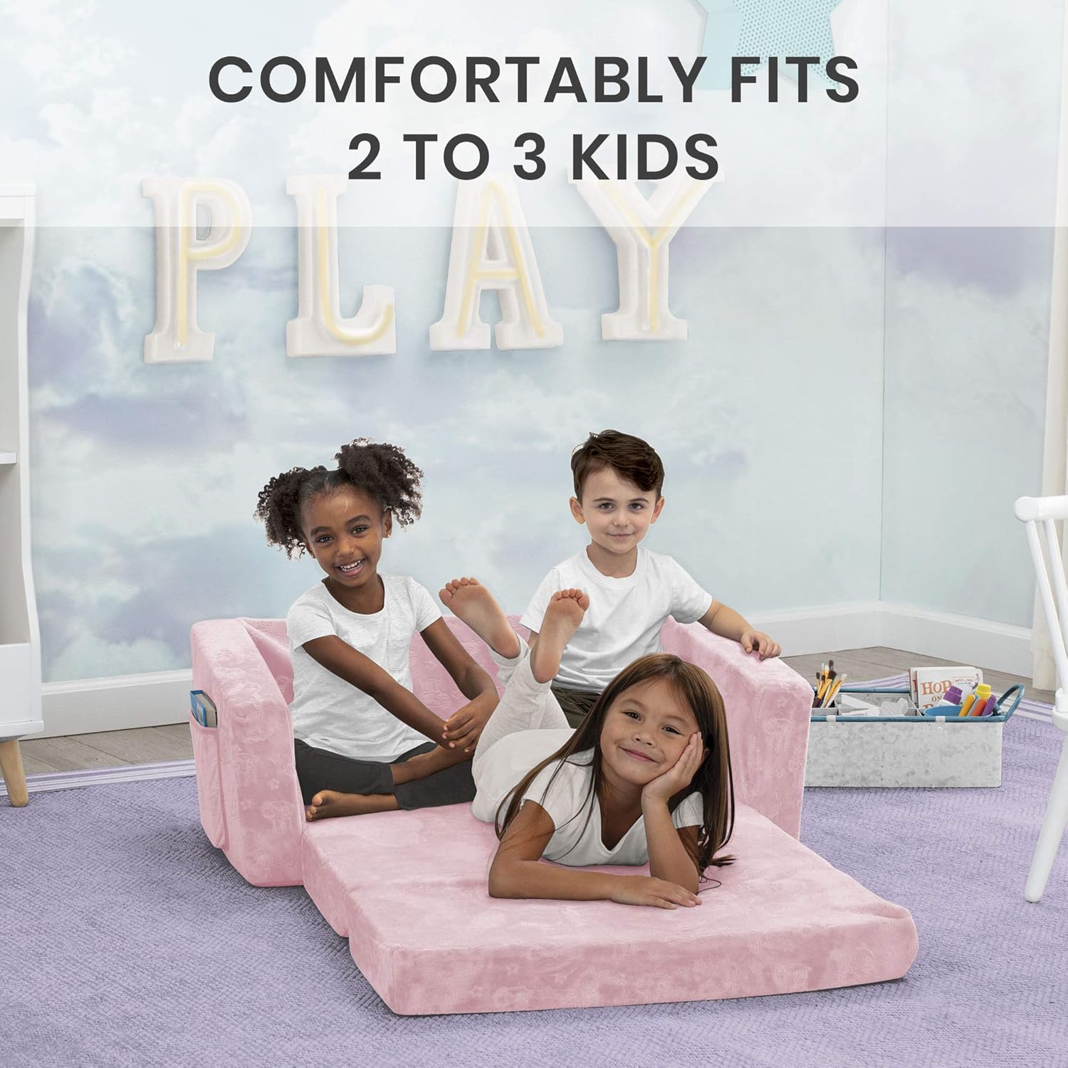 Lifetime 280094 Kid's Picnic Table, Size 1, Almond and Delta Children Serta Perfect Sleeper Extra Wide Convertible Sofa to Lounger, Comfy 2-in-1 Flip Open Couch/Sleeper for Kids, Pink