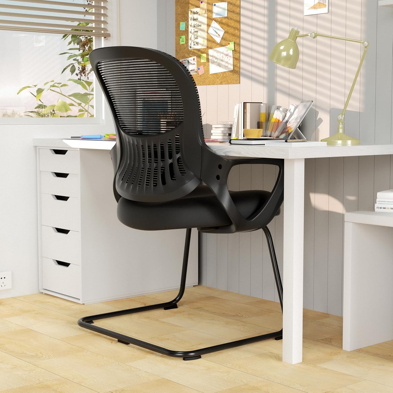 DUMOS Office Desk Chair with Sled Base, Ergonomic Executive Mesh Computer Chairs with Lumbar Support for Home Conference Room Bedroom Waiting Reception Guest Student