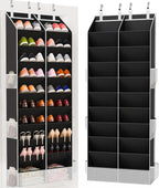 Criusia Over the Door Shoe Organizer, 20-30 Pairs Heavy-Duty Hanging Shoe Storage with Large Pockets, 10-Tier Door Shoe Rack with 4 Hooks for Sneakers Sandals Heels Boots (Black)