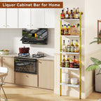 YMYNY 5-Tier Freestanding Wine Rack, White with Gold, UHWR001G | With Fences, Wall Mounted Floating Shelf, Bottles Holder, Liquor Cabinet Storage 16.93" L x 7.87" W x 69.68" H for Kitchen