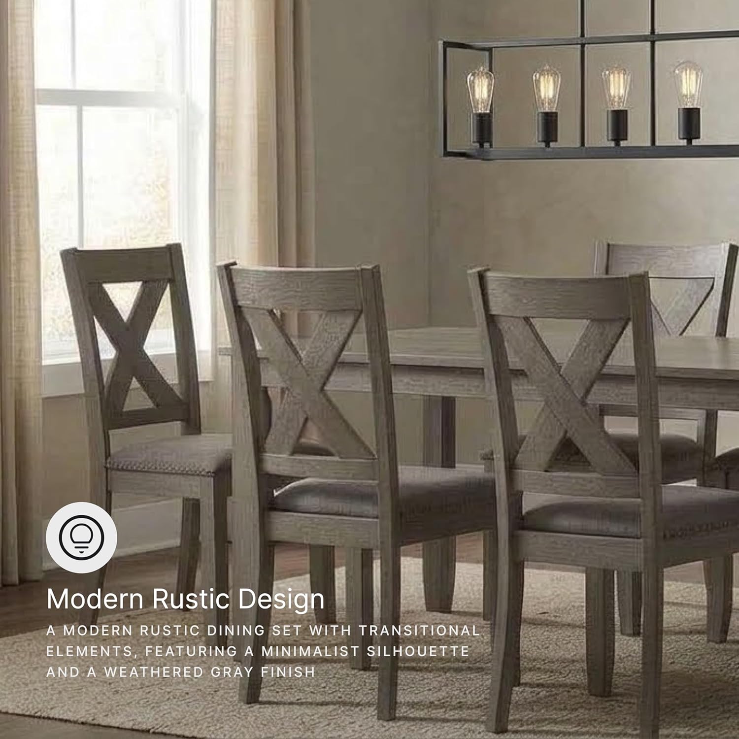 Signature Design by Ashley Caitbrook Rustic 7-Piece Dining Set – Rectangular Table with 6 X-Back Upholstered Chairs, Gray