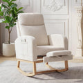Nursery Rocking Chair, Corduroy Upholstered Rocking Chair with Adjustable Footrest, Tufted Rocker Chair with Side Pocket, Glider Rocker for Living Room, Bedroom