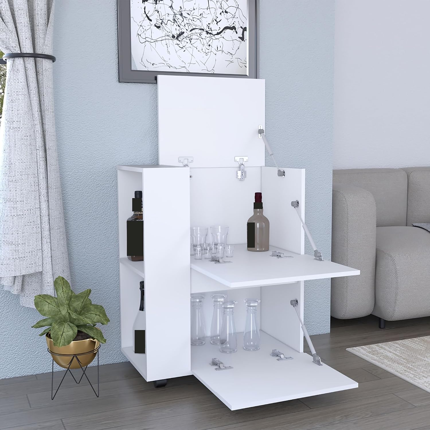 Pantry Cart Two Pull-Down Door Cabinets and Two Open Shelves, Storage Locker for Kitchen Dining Room,for Kitchen Home