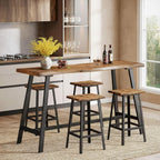Solid Wood Bar Table, 55-Inch Counter Height Pub Table with Sturdy Metal Frame, Industrial Narrow Bar Table for Pub Kitchen Living Room, Rustic Brown