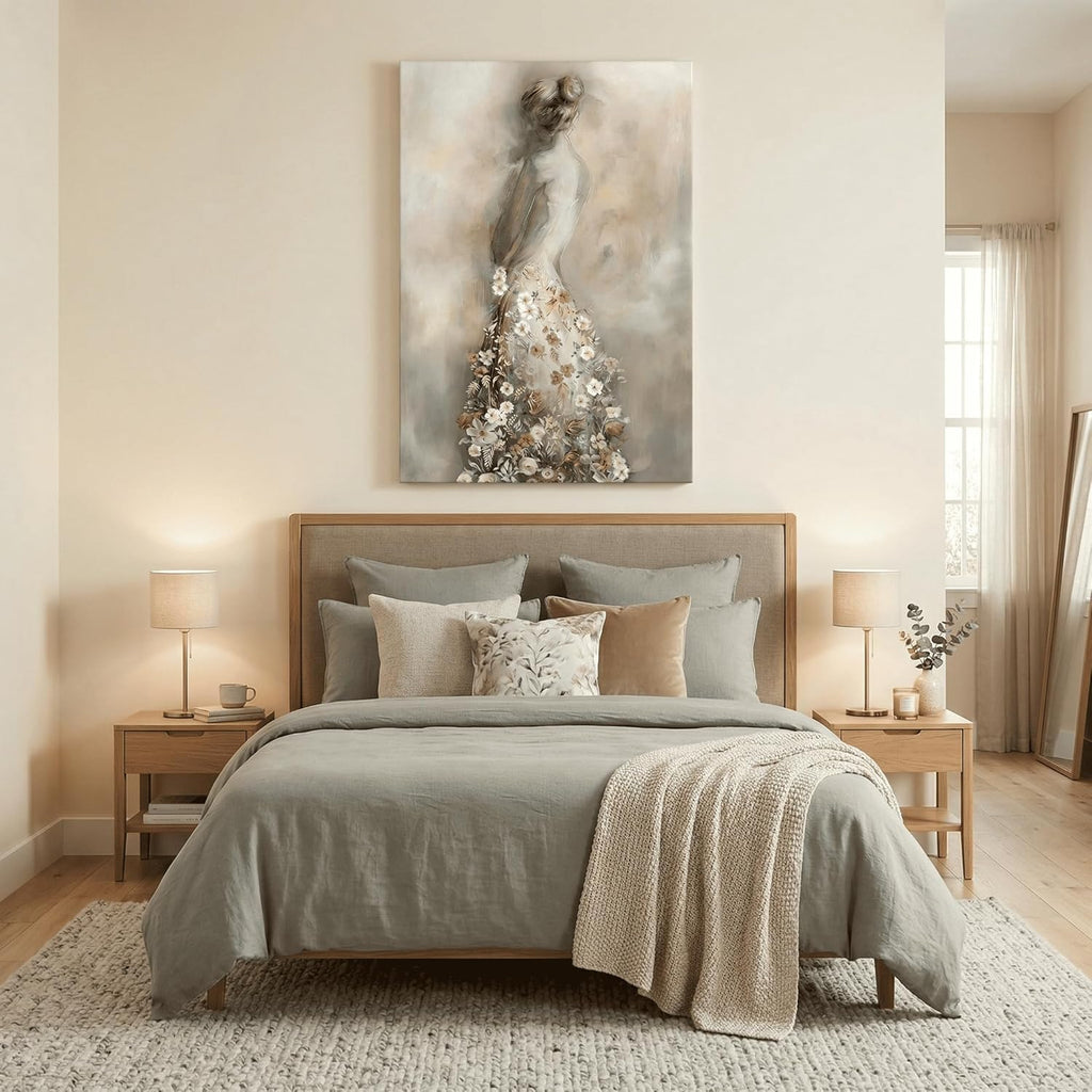 IUI Modern Floral Woman Canvas Wall Art, Elegant Botanical Portrait Prints, Romantic Feminine Artwork Decor for Bedroom, Living Room, Vanity - 24" x 36"