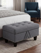 Ottoman with Storage, 28.5 inch Liner Storage Ottoman with Padded Seat, Large Entryway Bench with Solid Wood Frame, Upholstered Sturdy Foot Rest for Living Room, Bedroom, Entryway, Dark Gray