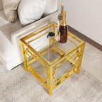 Modern 19.7" Square Glass Side Table for Living Room Luxury 2-Tier Storage End Table with Clear Tempered Glass Top and Gold Frame