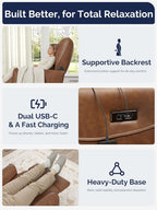 KINGYES Nursery Recliner Rocking Chair, 270° Swivel Glider, with Bluetooth Speaker & USB-C Port, Faux Leather Nursery Rocking Chair, Brown