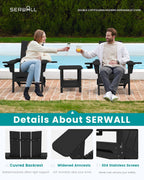 SERWALL Double Cups Adirondack Chair Set of 4, Folding Modern Adirondack Chairs, HDPE Outdoor Adirondack Chair for Patio, Black
