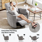 Manual Recliner 360°Swivel Glider Rocking Chair,Nursery Adult Rocker Glider Chair Upholstered Recliner with 2 Pillows for Living Room Bedroom Nursery(Light Grey, Manual Operation)