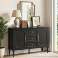 RoyalCraft Buffet Cabinet with Storage, Vintage Sideboard with 2 Doors & 3 Drawers, Coffee Bar Table with Solid Wood Legs, Mid Century Modern Painted Credenza for Kitchen, Dining Room, Black
