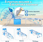 Luxfero 3-in-1 Beach Lounge Chair with Umbrella, Sun Tanning Chair with Face Hole&5-Position Recliner, Folding Lounge Chair Outdoor Lay Flat, Max 350lbs,Portable Tanning Chair with Pillow&Pocket-White