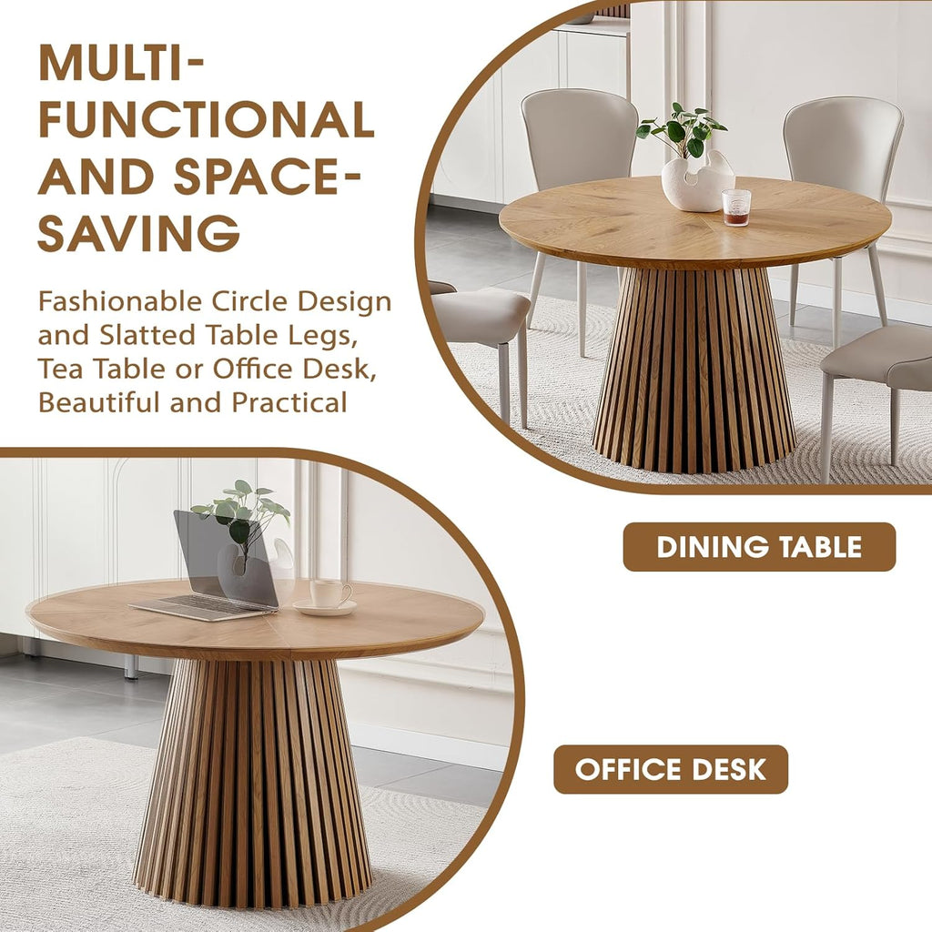 ODC 47" Modern Round Dining Table for 4, Natural Wood Grain Kitchen Table with Slatted Pedestal Base, Mid-Century Round Table for Dining Room, Small Dining Table for Kitchen & Home Office, Table Only
