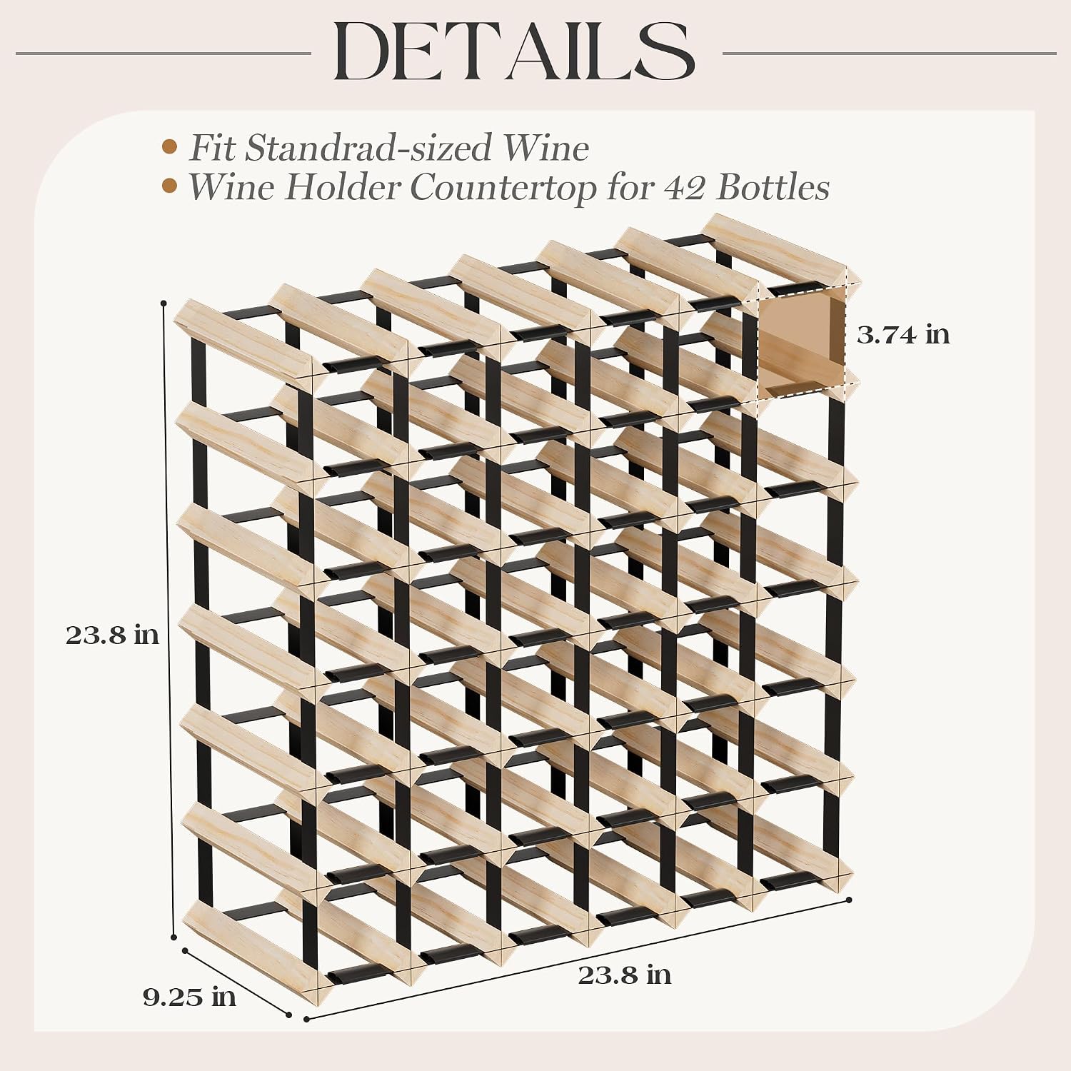 Urban Deco Wooden Wine Rack Countertop- Stylish Wine Racks for Cabinets, Perfect for Organizing and Displaying Your Wine Collection, Sturdy & Space-Saving Wine Storage Solution(42 Bottles)