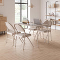 IDEALHOUSE 4 Pack Folding Chairs with PU Leather Padded Cushion, 350lbs Capacity, Lightweight Ergonomic Design, Metal Frame, Indoor Outdoor Portable Stackable Seats for Home Office Party Events, Beige