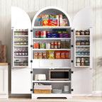 Virubi 72" Tall Arched Kitchen Pantry Cabinet, Fluted Storage Cabinets with Hidden Drawer and 3 Adjustable Shelves, Cupboard with Door Shelves for Kitchen, Dining and Bathroom, White