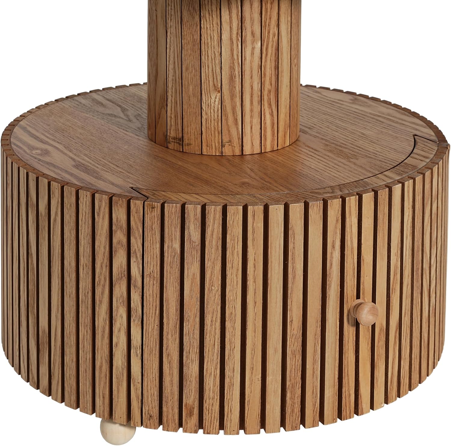 Unique Four-Petal Accent Table with Storage Drawer, Nordic Style Round Side Table for Living Room Bedroom, Compact End Table with Wood-Grain Base, Small Nightstand for Small Spaces