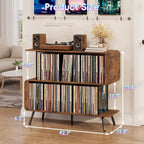 Record Player Stand with Vinyl Record Storage - 3-Tier Record Player Table with Power Outlets & LED Light, Mid-Century Modern Turntable Stand Vinyl Shelf Display Cabinet, Holds 500+ Albums, Brown