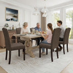LSSPAID Dining Chairs Set of 4, Modern Comfy Linen Upholstered Parsons Dining Room Chairs with Bronze Nail Head Trim and Brushed Solid Wood Legs, Coffee