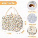 Cotton Quilted Insulated Lunch Bag, Cute Quilted Floral Lunch Tote Bags Reusable Insulated Lunch Box Coquette Aesthetic Large Capacity Insulated Cooler for Women Work Travel Picnic (Orange Flower)
