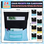 Maitys 24 Pcs Chair Storage Pocket 16 x 19 Inch Large Chair Pocket Classroom Seat Organizer 8 Color Seat Storage with Name Tag Slot for School Classroom Student Kindergarten (Macaron Color)