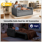3 in 1 Convertible Sofa Bed, Love Seat Sleeper Bed with Side Pockets, Velvet Fabric Pull Out Couch with Adjustable Backrest for Living Room, Bedroom, Gray Apartment, Gray