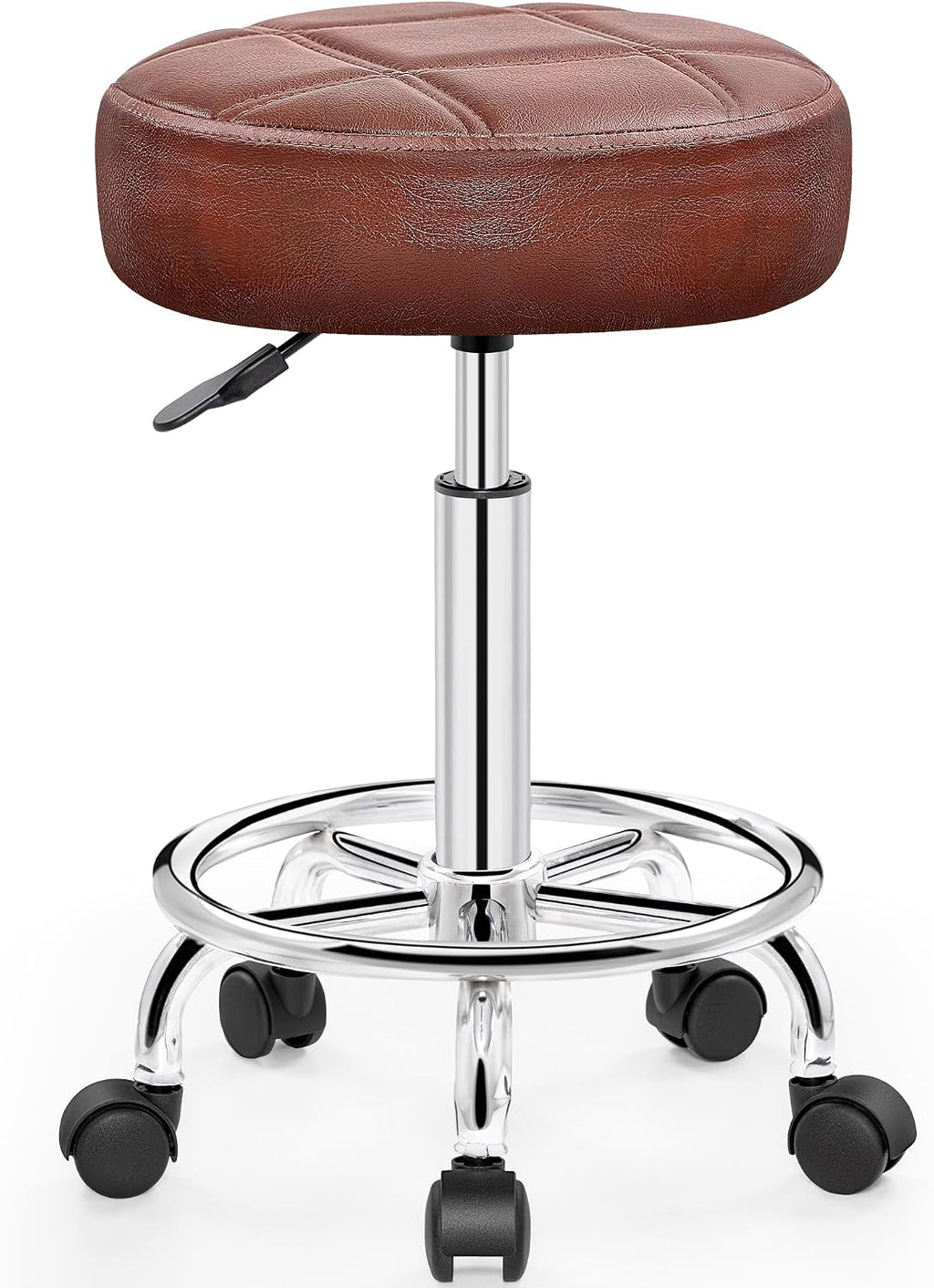 Brick Attic PU Leather Rolling Stool with Wheels, Adjustable Swivel Stool with Footrest, 360° Rolling Stool for Tattoo, Salon, Massage, Medical, Office, Home Kitchen, Vintage Rust
