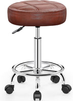 Brick Attic PU Leather Rolling Stool with Wheels, Adjustable Swivel Stool with Footrest, 360° Rolling Stool for Tattoo, Salon, Massage, Medical, Office, Home Kitchen, Vintage Rust