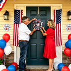 Spiritlele 250th Anniversary USA Door Sign Patriotic Wreath 4th of July Hanging Plaque 250 Years Indoor Decoration for Front Door Home Office Celebration Gift
