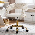 NIOIIKIT Woven Home Office Chair, Velvet Upholstered Desk Chair with Open Back, Height Adjustable Task Chair, Office Armchair with Wheels, Vanity Chair, Computer Chair for Office (Beige)
