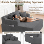 58" Oversized Boneless Chair, Corduroy Lounge Chaise Chair Indoor Sleeper Sofa Bed with Arms and 4 Pillows, No Assembly for Bedroom Living Room, Grey