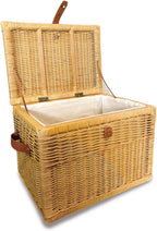 The Basket Lady Handwoven Deep Wicker Storage Trunk, Natural Rattan Wicker Chest with Lid and Handles for Blankets, and Home Organization-Sandstone, Large, 24" L x 17" W x 17.5" H