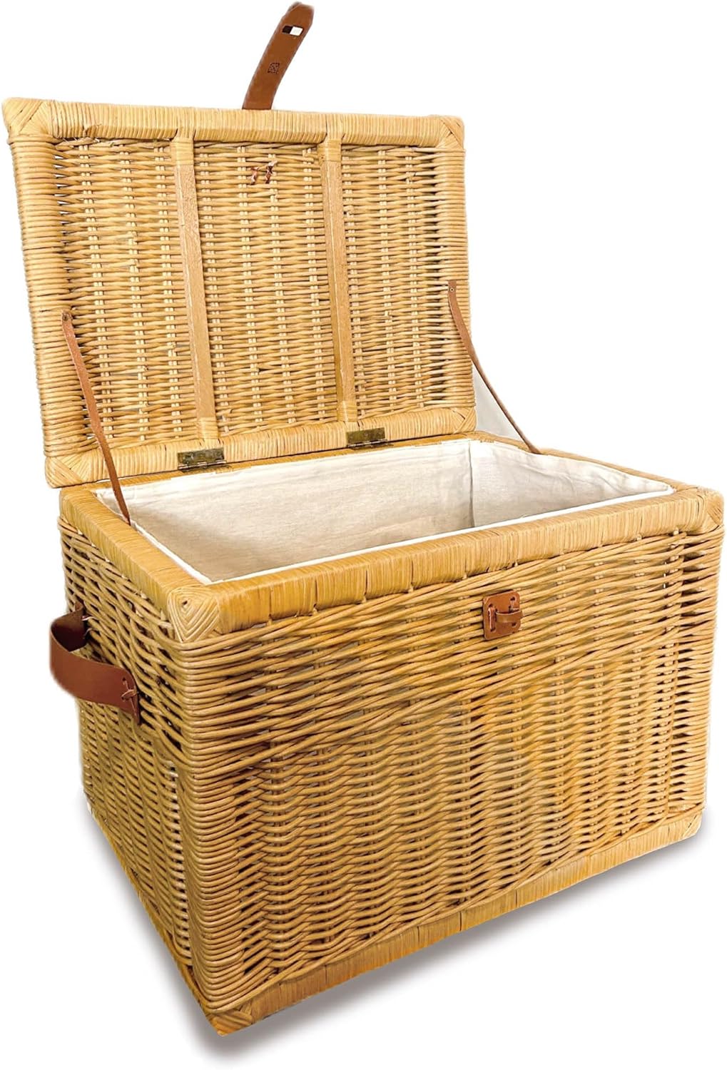 The Basket Lady Handwoven Deep Wicker Storage Trunk, Natural Rattan Wicker Chest with Lid and Handles for Blankets, and Home Organization-Sandstone, Large, 24" L x 17" W x 17.5" H