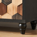 60" Geometric Sideboard Buffet Modern Farmhouse Credenza Storage Cabinet with 4 Hexagonal Honeycomb Parquet Doors for Kitchen Living Room Entryway Black & Multi Wood Tone