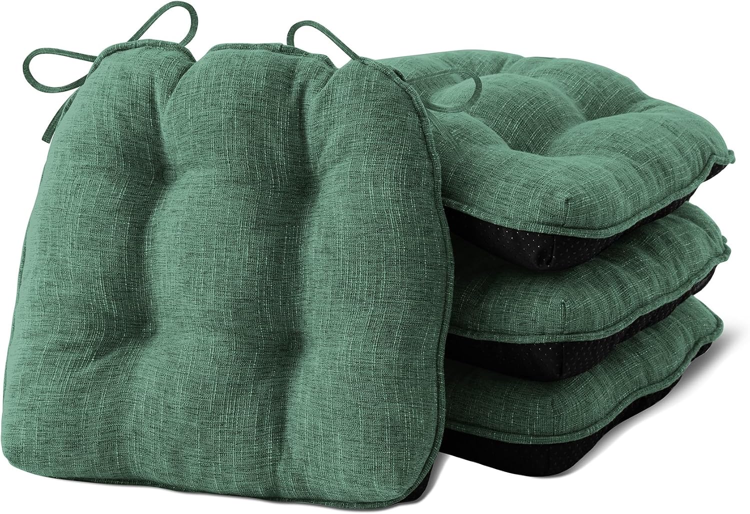 IPYNBAP Chair Cushions for Dining Chairs Set of 4, Kitchen Chair Cushions, Chair Pads with Ties Non Slip Backing, Christmas Room Decor, Tufted Memory Foam Seat Cushion 4 Pack, 15.5x15.5x4, Dark Green