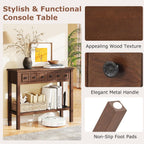 Giantex 2-Tier Narrow Console Table, 38" Retro Entryway Table with 2 Drawers and Open Storage Shelf, Wood Accent Sofa Tables for Living Room, Foyer, Hallway, Bedroom, Entrance