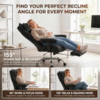 mokodo Big and Tall Office Chair 400lbs, Breathable Fabric Executive Desk Chair with Pocket Spring Cushion, 155° Reclining Computer Chair with Integrated Headrest & Lumbar Pillow (Black)
