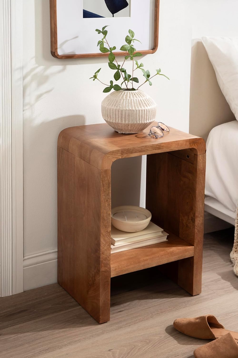 Kate and Laurel Reddy Modern Arched Wood Side Table, 16 x 12 x 24, Warm Natural, Transitional Two-Tier End Table for Use as a Bedroom Nightstand or Small Record Player Stand