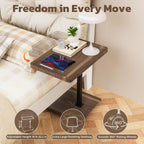 Large C-Shaped End Table, Swivel TV Tray, Couch Side Table Wood | Adjustable Height 360° Swivel, Slide Under Sofa, Multi-Use Couch/Bed/Overbed Table, Small TV Dinner Tray For Couch Dining