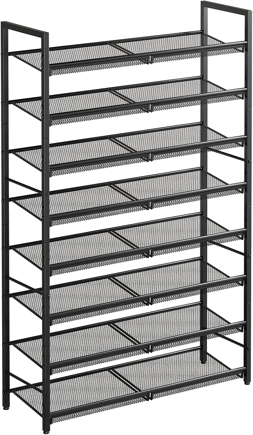 8 Tier Metal Shoe Rack, Tall Shoe Organizer Holds 32-40 Pairs, with Adjustable Flat or Angled Shelves, Shoe Storage Shelf for Closet, Entryway, Garage, Black