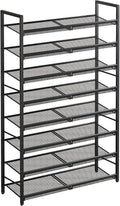 8 Tier Metal Shoe Rack, Tall Shoe Organizer Holds 32-40 Pairs, with Adjustable Flat or Angled Shelves, Shoe Storage Shelf for Closet, Entryway, Garage, Black