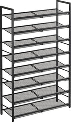 8 Tier Metal Shoe Rack, Tall Shoe Organizer Holds 32-40 Pairs, with Adjustable Flat or Angled Shelves, Shoe Storage Shelf for Closet, Entryway, Garage, Black