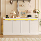 knoworld LED Sideboard Buffet Cabinet with Storage, 63'' Large Kitchen Cabinet Storage Cabinets with 4 Doors, Wood Coffee Bar Cabinets Buffet Table for Kitchen, Dining Room, Living Room (White)