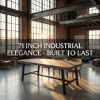 71" Industrial Dining Table for 6-8 People, Rectangular Kitchen Table with Large Wood Top & Sturdy Metal Frame, Spacious Office Writing Desk for Home, Kitchen, Family Gatherings, Grey