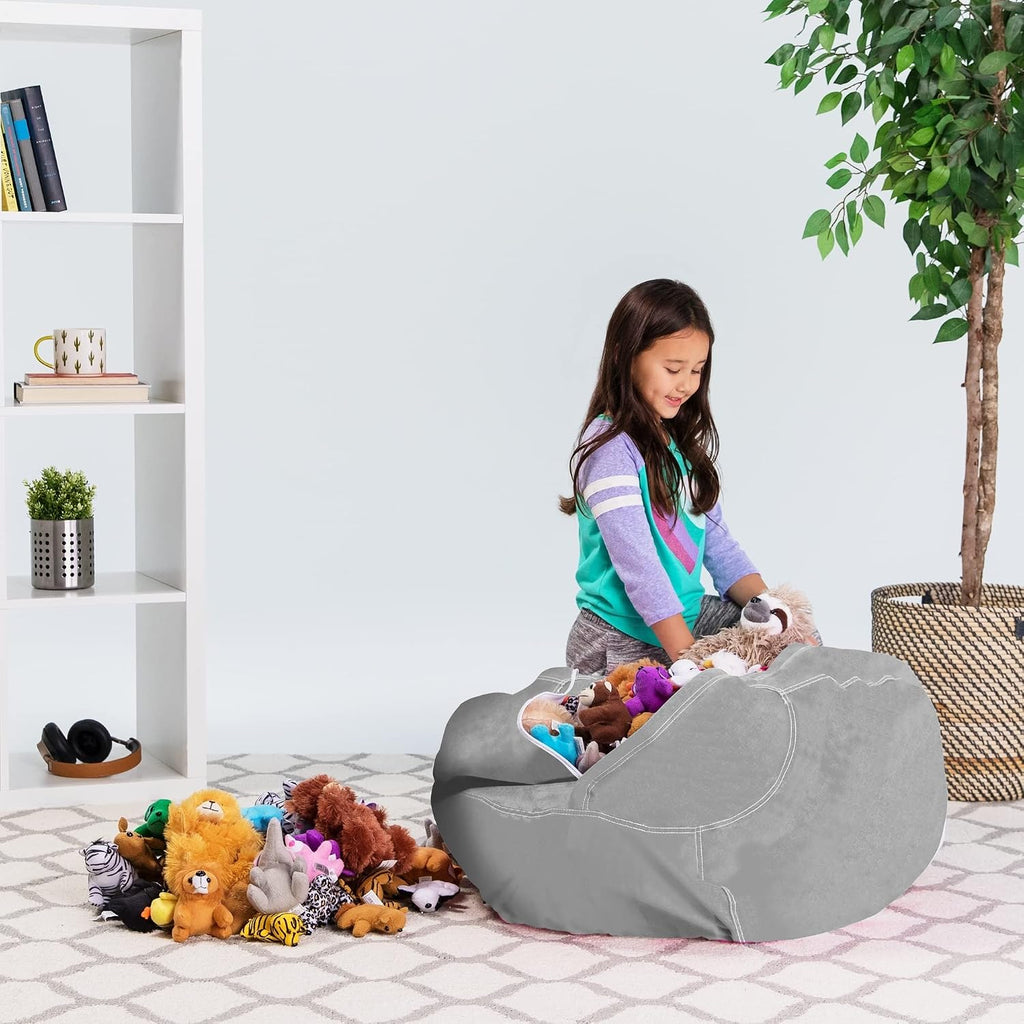 Posh Stuffable Kids Stuffed Animal Storage Bean Bag Chair Cover - Childrens Toy Organizer, X-Large 48" - Solid Pink