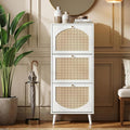 Karl home Shoe Rack Storage Organizer, Rattan-Panel 3-Tilt-Out Shoe Storage Cabinet, Hidden Shoe Storage for Entryway,Ideal for Heels,Slippers,Casual Shoes, White